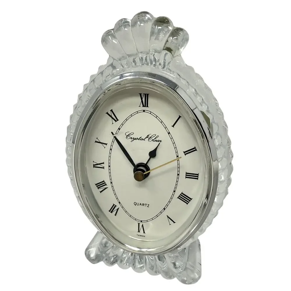 Vintage Crystal Clear 24% Lead Crystal Quartz Mantel Clock Taiwan Luxury Decor